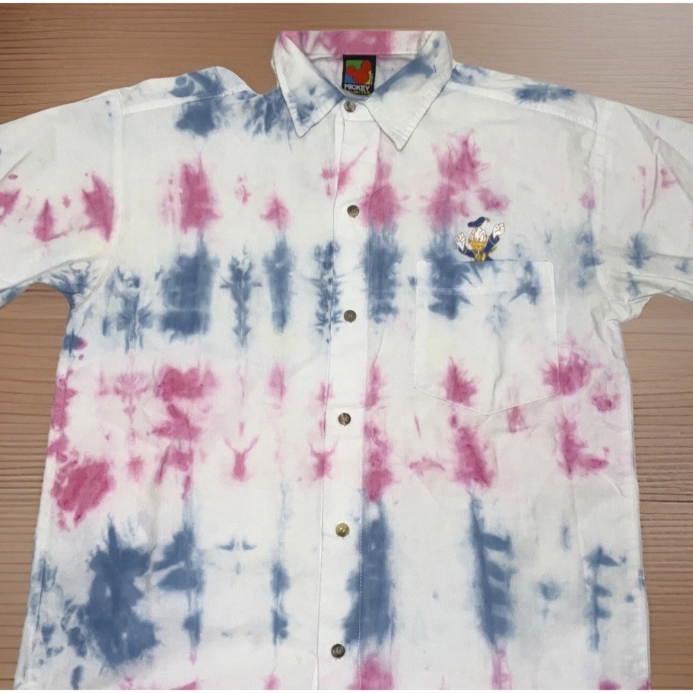 Disney Mickey Unlimited Shirt Mens M Donald Duck Tie Dye 90s Button Down Vintage